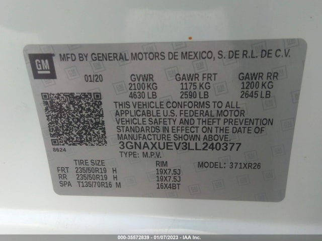 Chevrolet EQUINOX LT 2020 3GNAXUEV3LL240377 Image 9