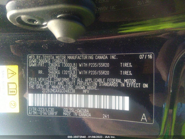 2016 Lexus RX, VIN: 2T2BZMCAXGC048238