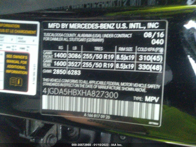 2017 Mercedes-Benz GLE-Class, VIN: 4JGDA5HBXHA827300