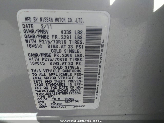 2011 NISSAN ROGUE S VIN: JN8AS5MT8BW175634