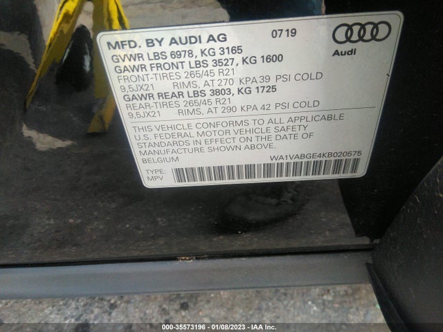 2019 Audi e-tron, VIN: WA1VABGE4KB020575