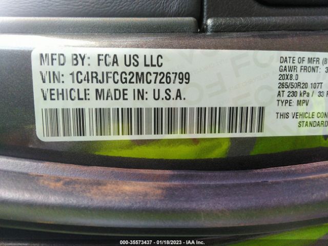 1C4RJFCG2MC726799 Jeep Grand Cherokee Overland