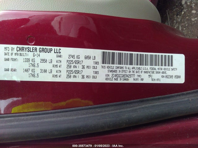 2014 DODGE GRAND CARAVAN SXT VIN: 2C4RDGCG0ER429777