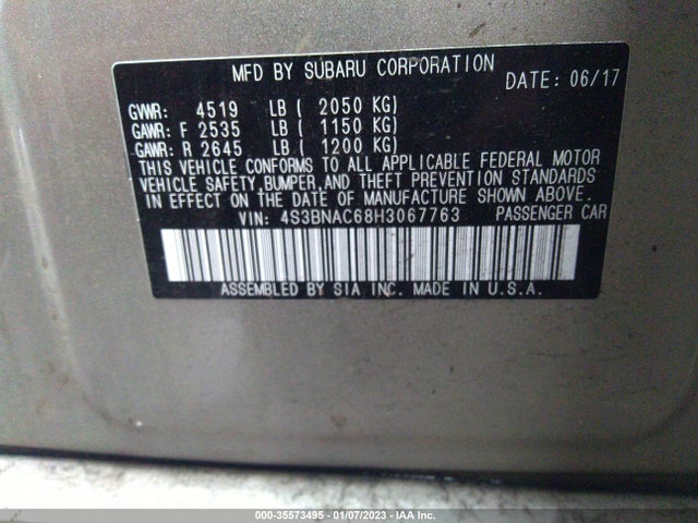 2017 Subaru Legacy, VIN: 4S3BNAC68H3067763