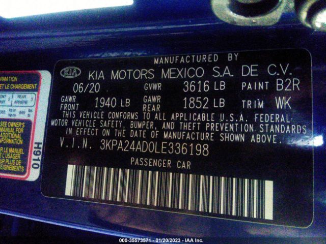 3KPA24AD0LE336198 KIA RIO S