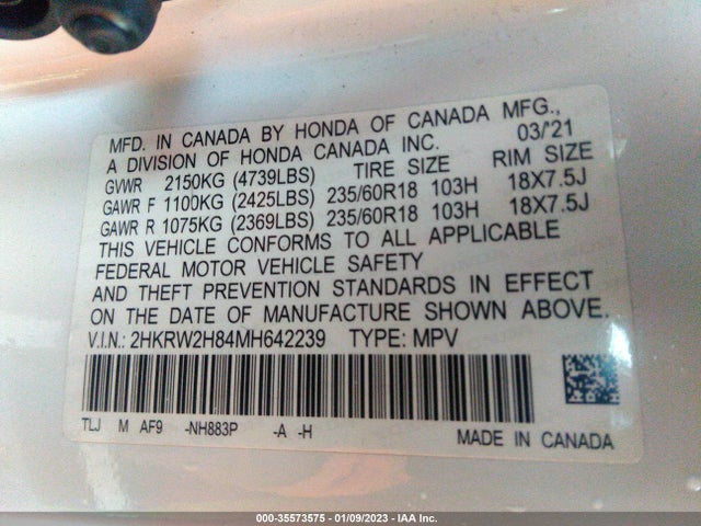 2021 Honda CR-V, VIN: 2HKRW2H84MH642239