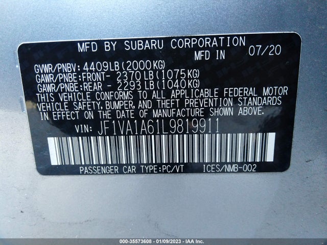 Subaru WRX 2020 JF1VA1A61L9819911 Image 9
