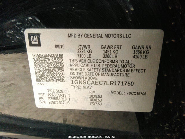 2020 Chevrolet Tahoe, VIN: 1GNSCAEC7LR171750
