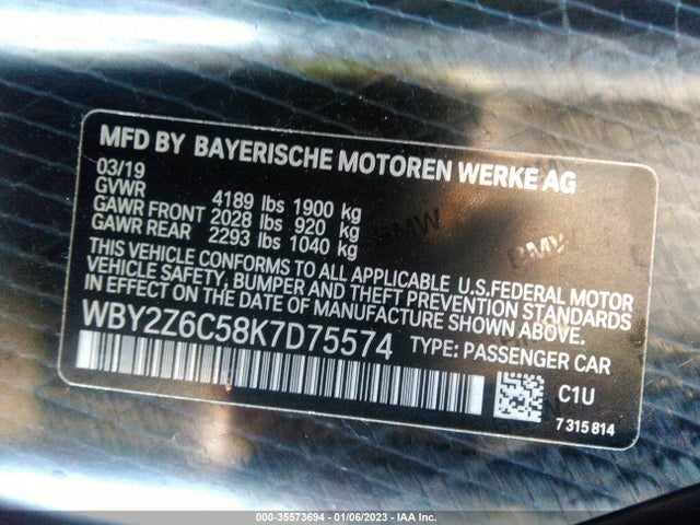 2019 BMW i8, VIN: WBY2Z6C58K7D75574
