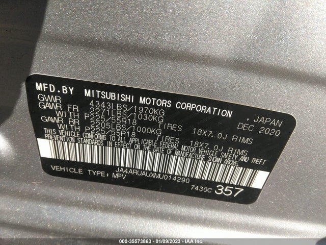JA4ARUAUXMU014290 Mitsubishi Outlander Sport Es/se/le/be