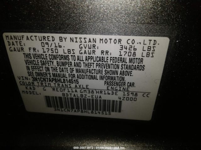 3N1CN7AP8HL814515 Nissan Versa Sedan S/s Plus/sl/sv