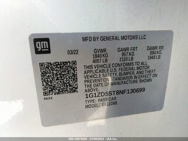 Chevrolet MALIBU LT 2022 1G1ZD5ST8NF130699 Image 9