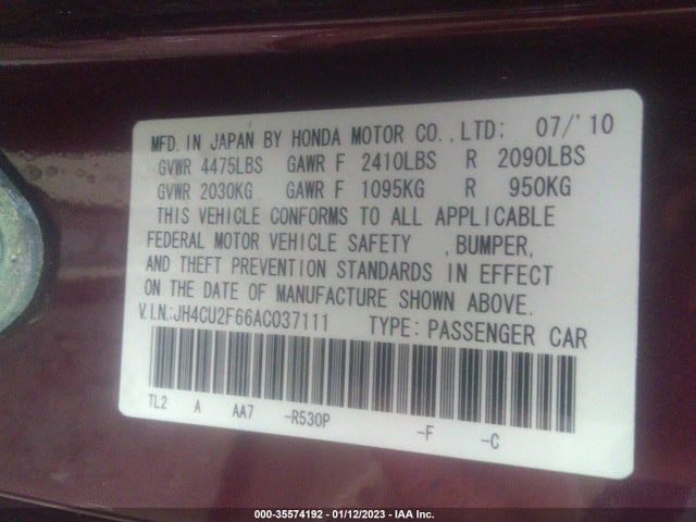 Aukcja sprzedaży 2010 Acura Tsx, vin: JH4CU2F66AC037111, numer aukcji: 35574192