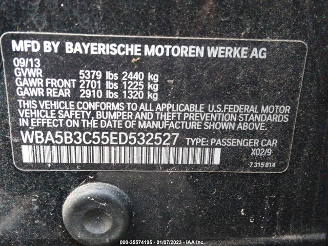 BMW 5 Series 535i Xdrive 2014 WBA5B3C55ED532527 Image 10