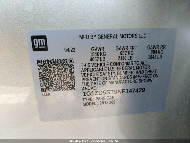 Chevrolet MALIBU LT 2022 1G1ZD5ST9NF147429 Image 9