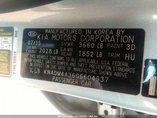 2016 Kia Rio, VIN: KNADM4A36G6604937