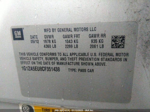 2012 CHEVROLET MALIBU LS W/1FL VIN: 1G1ZA5EU8CF351438