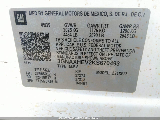 2019 Chevrolet Equinox, VIN: 3GNAXHEV2KS670493