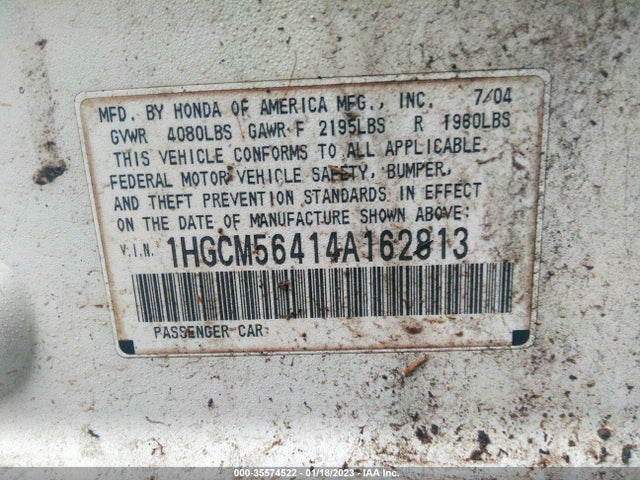 2004 HONDA ACCORD SDN LX VIN: 1HGCM56414A162813