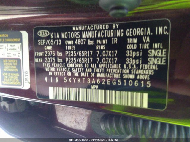 5XYKT3A62EG510615 KIA SORENTO LX