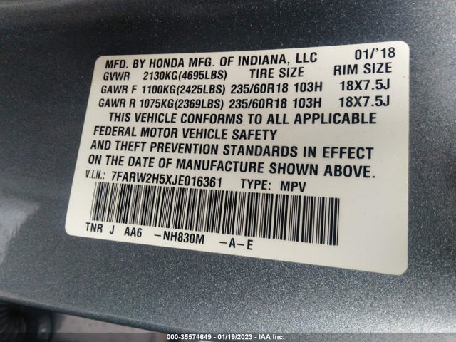 Honda CR-V EX 2018 7FARW2H5XJE016361 Image 9