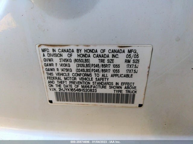 Honda Ridgeline Rtl 2006 2HJYK16546H520823 Image 10