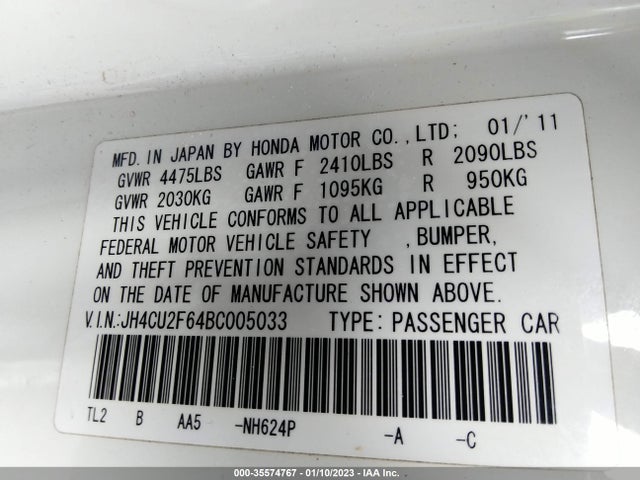 2011 ACURA TSX VIN: JH4CU2F64BC005033