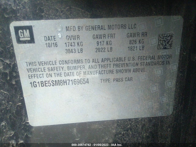 Chevrolet CRUZE LT 2017 1G1BE5SM8H7169654 Image 9