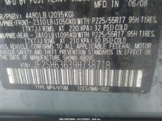 JF2SH63639H738718 Subaru Forester X W/prem/all-weather