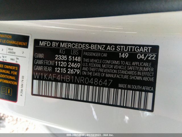W1KAF4HB1NR048647 Mercedes-Benz C-class C 300
