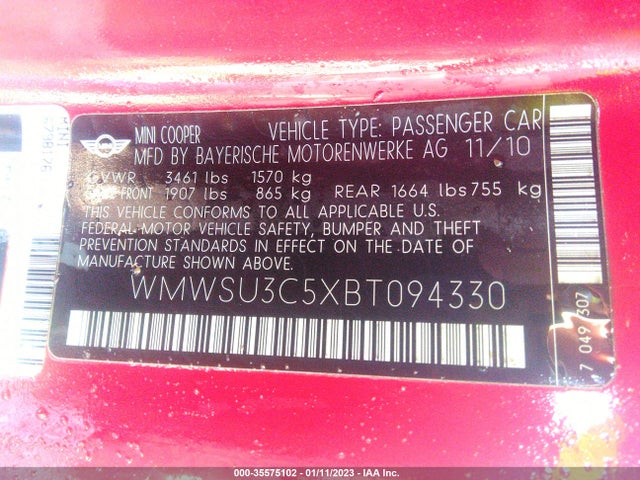 WMWSU3C5XBT094330 Mini COOPER HARDTOP