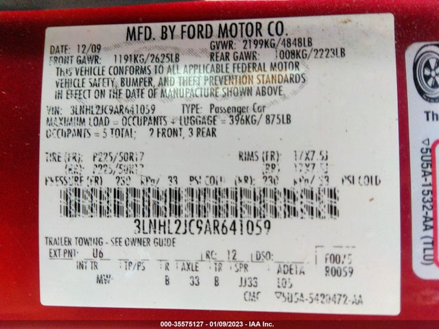 Lincoln MKZ 2010 3LNHL2JC9AR641059 Image 10
