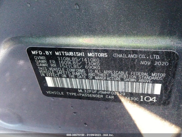 ML32FUFJ5MHF02529 Mitsubishi Mirage G4 Es/le/carbonite Edition