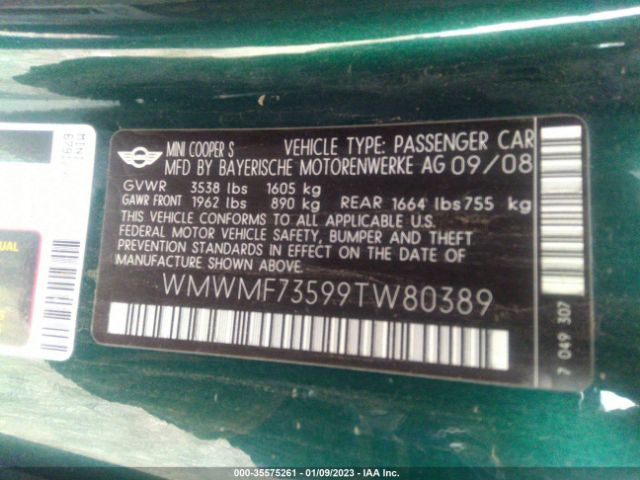 WMWMF73599TW80389 Mini Cooper Hardtop S