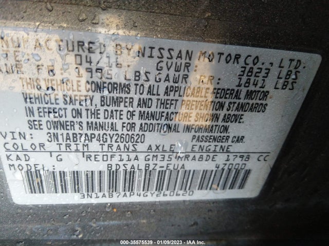 2016 NISSAN SENTRA S VIN: 3N1AB7AP4GY260620