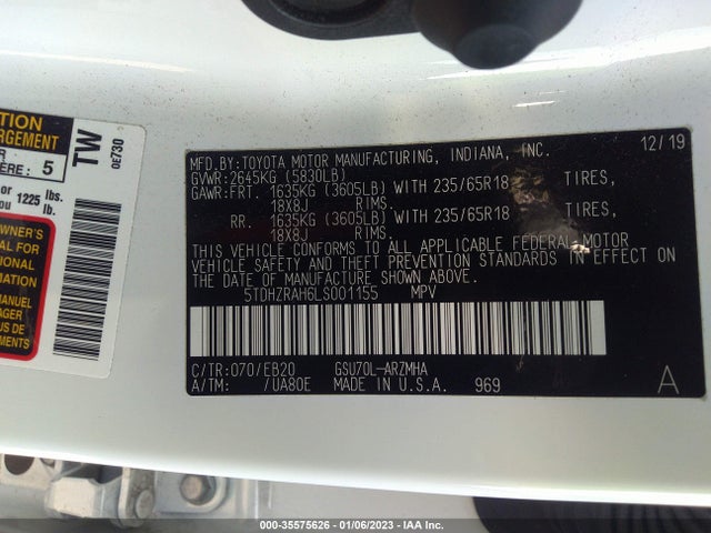 2020 Toyota Highlander, VIN: 5TDHZRAH6LS001155