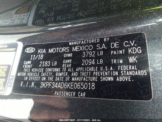 3KPF34AD6KE065018 KIA FORTE S