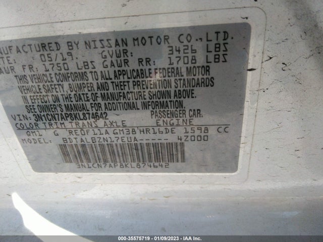 2019 Nissan Versa, VIN: 3N1CN7AP8KL874642