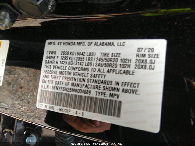 2021 HONDA PILOT SPECIAL EDITION VIN: 5FNYF6H25MB004689