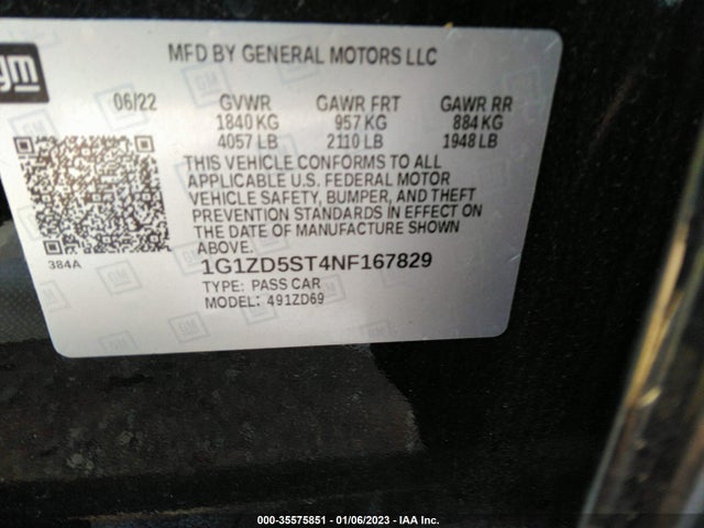 Chevrolet MALIBU LT 2022 1G1ZD5ST4NF167829 Image 9