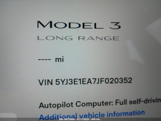 Tesla Model 3 Range Battery 2018 5YJ3E1EA7JF020352 Image 7