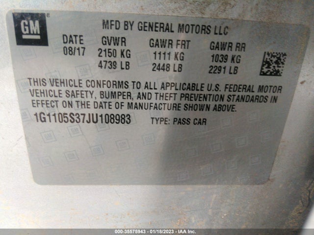 2018 Chevrolet Impala, VIN: 1G1105S37JU108983
