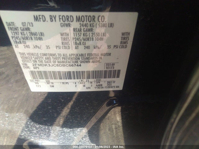 2013 FORD EDGE SEL VIN: 2FMDK3JC8DBC66744