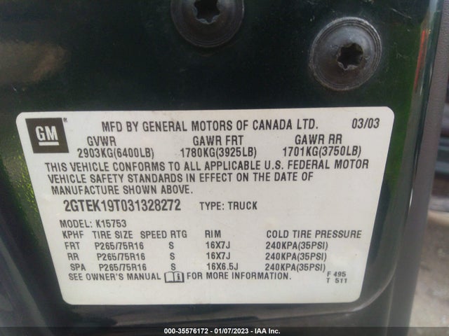 GMC Sierra 1500 Sle 2003 2GTEK19T031328272 Image 9