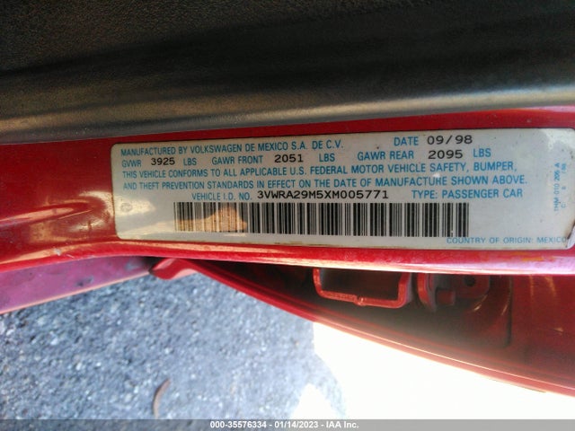 1999 VOLKSWAGEN NEW JETTA GL VIN: 3VWRA29M5XM005771