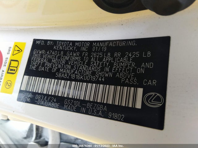 58ABZ1B16KU019744 Lexus Es Es 350