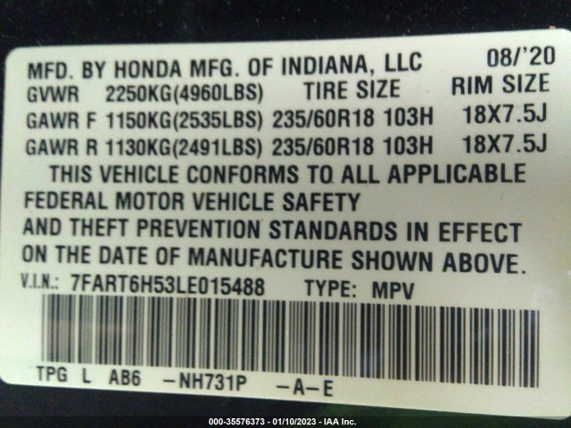 2020 Honda CR-V, VIN: 7FART6H53LE015488