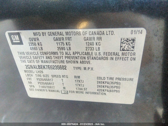 Chevrolet EQUINOX LT 2014 2GNALBEK7E6235602 Image 9