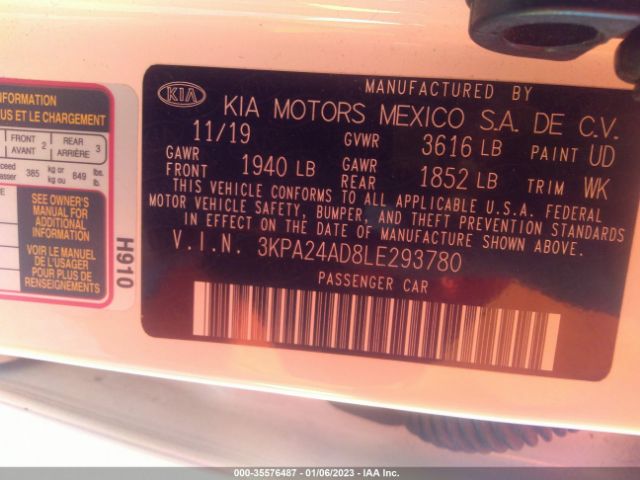 3KPA24AD8LE293780 KIA RIO LX