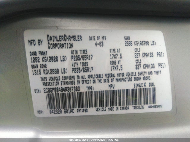 Chrysler Pacifica 2004 2C8GM68494R307383 Image 10